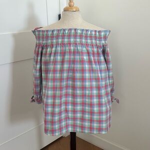 Kate Spade off the shoulder madras top
